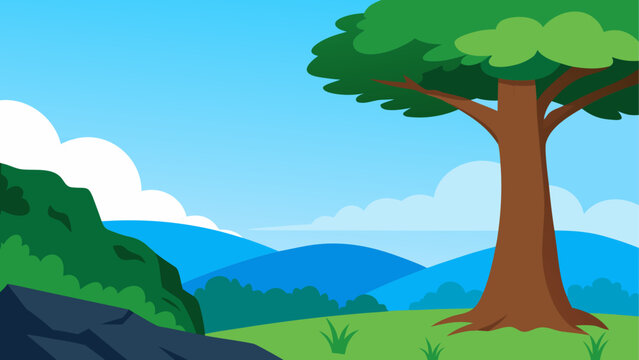 Vibrant landscape with tree and rolling hills