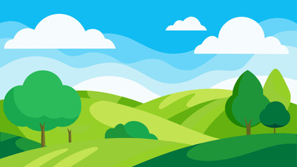 Fototapeta premium Rolling green hills under a blue sky