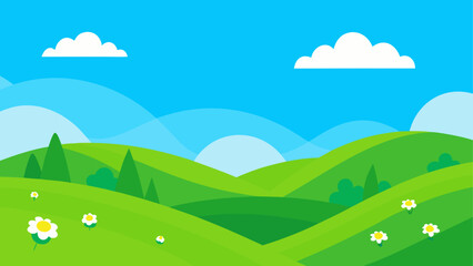 Fototapeta premium Vibrant green hills under a bright blue sky