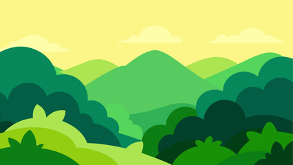 Obraz premium Stylized green hills and yellow sky landscape