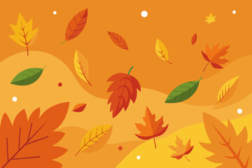 Orange background with autumn leaves 