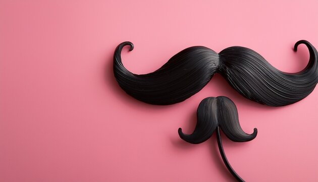 black mustache on a pink background a flat lay with copy space