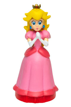 Supermario Bros character Princess Peach character figurine on isolated on a transparent background
