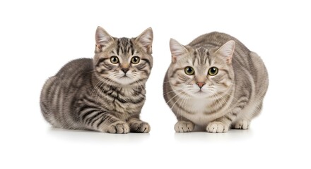Fototapeta premium Two Gray Striped Cats Posing on White Background
