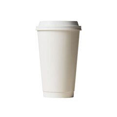 Single Paper Cup: Minimalist shot of a pristine white paper cup, sealed with a lid, exuding freshness and potential. Ideal for drinks, it represents portability, eco-friendliness.
