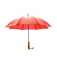 Obraz premium Opened red umbrella cast subtle shadow against a white background in a studio setting