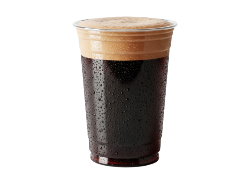 cold dark stout beer in a plastic pint cup, isolated photo of irish-style ale