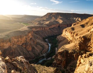 High-angle desert canyon view at dawn