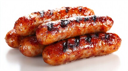 Delicious Grilled Sausages on White Background for Food Photography Projects