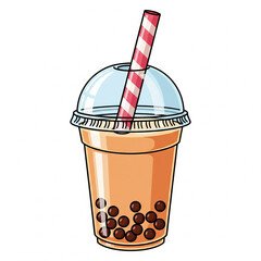 Flat vector of bubble tea with pearls and straw