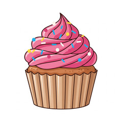 Flat vector of cupcake with pink frosting and sprinkles