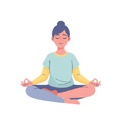 Flat vector of peaceful person meditating, calm smile
