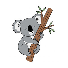 Minimal flat vector of koala hugging tree branch