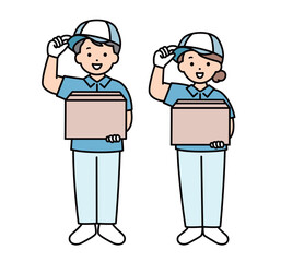 引越し業者　配送　配達　スタッフ　業者　男女　全身　イラスト素材