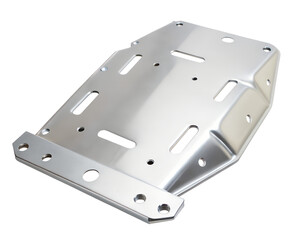 Shiny metal plate bracket holder isolated on transparent background