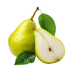 Sweet Pear Delight: A close-up of a juicy, ripe pear with its vibrant green skin and a tantalizingly sliced section, inviting a sensory experience.