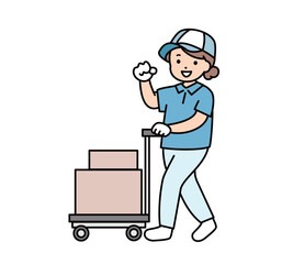 引越し業者　配送　配達　スタッフ　業者　女　全身　イラスト素材