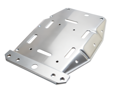 Shiny metal plate bracket holder isolated on transparent background