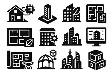 Obraz premium Icon futuristic layout modular housing automated view vector ai structure architect building