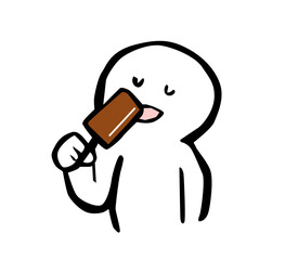 チョコレートアイスを食べる棒人間　筆絵