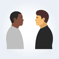 A character illustration of black and white men