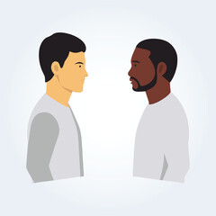 A character illustration of black and white men talking