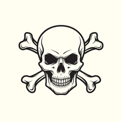 A stark black and white illustration of a skull with crossed bones, a symbol of danger.