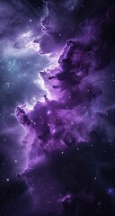 A vibrant cosmic nebula, swirling in shades of purple and grey