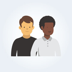 A character illustration of a black man and a white man standing together