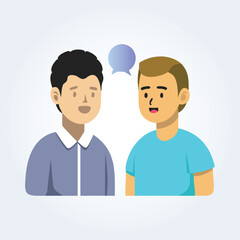 A character illustration of a black man and a white man, chatting