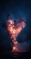 Obraz premium Dramatic explosion of orange and pink flames and smoke against a dark night sky