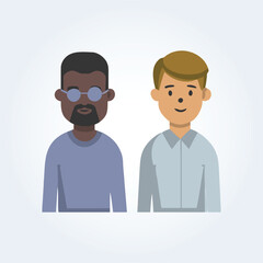 A character illustration of a black and white man wearing glasses