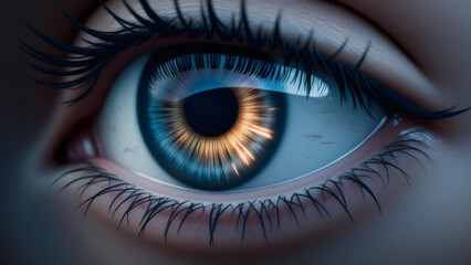 Close-up of a human eye with vibrant blue and gold iris detail