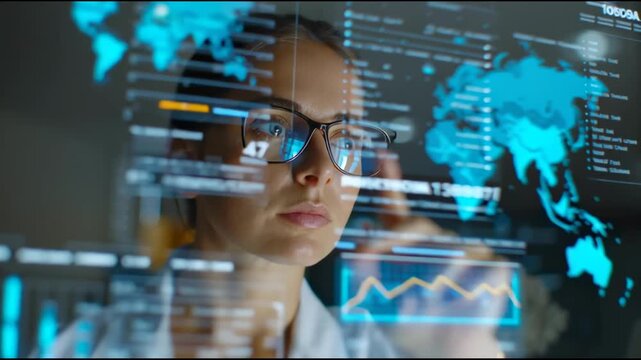 Professional in modern office space while auditing economy statistic related to planning strategy.