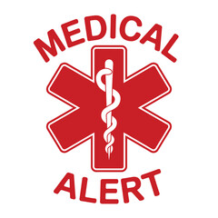 Red medical alert star of life symbol with caduceus