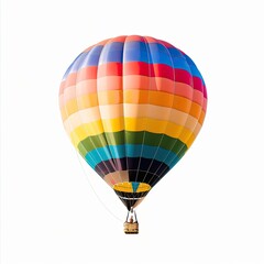 Fototapeta premium Colorful hot air balloon ascends, clear sky, travel poster