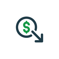Obraz premium Dollar sign inside a circle with a downward pointing arrow indicating financial loss