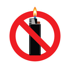 No lighter sign with flame and red prohibition circle