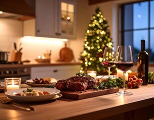 Naklejka premium Festive Christmas dinner in a kitchen