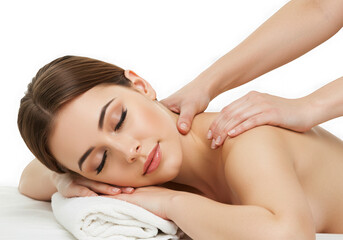 Woman receiving a relaxing massage isolated on transparent background