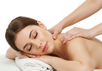 Woman receiving a relaxing massage isolated on transparent background
