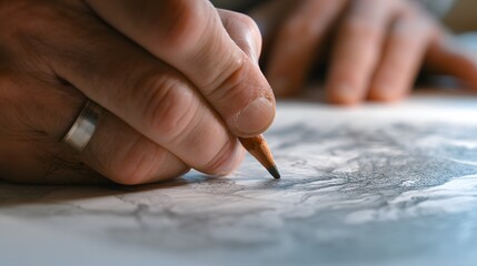 Hand holds pencil drawing on paper close up artistic creation process.