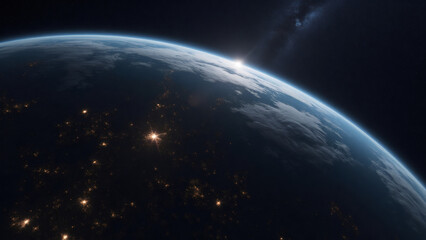 Earth at Dawn: Cities Illuminated from Space with Sunlight, Evening Atmosphere