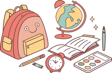 cartoon illustration of a set of food