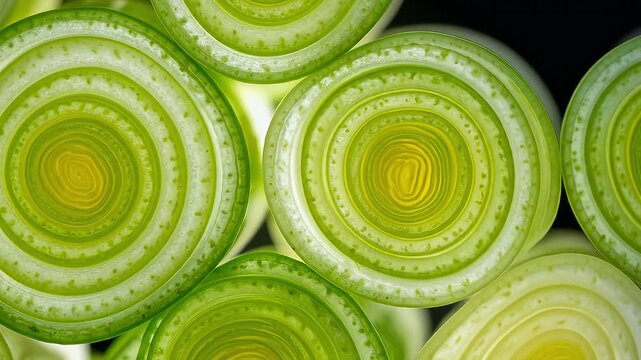 Closeup sliced leek layers pattern