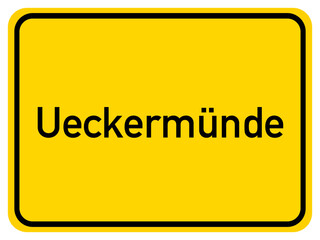 Illustration of a city entrance sign for the city of Ueckermünde