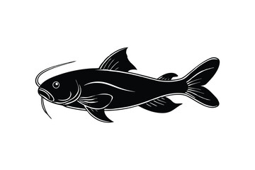Detailed Black and White Catfish Illustration, Hand-Drawn Aquatic Animal Vector