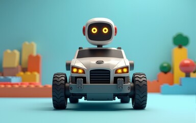 Block coding for kids teaching learning creative basics beginners remotely controlled automation robotic car vehicle programming education skill Technology STEM. 3d rendering. High quality