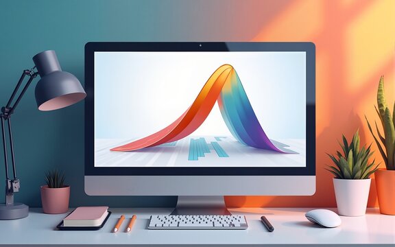 Graphic designer creative creator design logo artwork curve pen tool illustration equipment icons digital computer display workspace. Graphic design software. 3d rendering. High quality