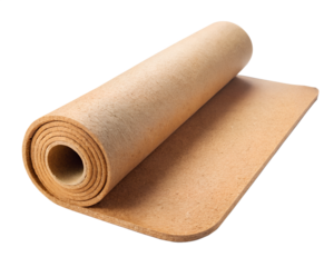 Rolled cork yoga mat isolated on transparent background